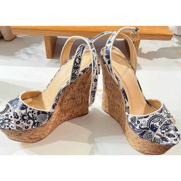 Shoedazzle Cork Platform 6" Wedge Peep Toe Shoes Size 8 NWT. - Picture 3 of 5